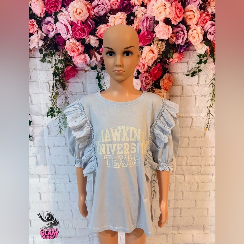 Hawkins University Texas Ruffle Sleeve Top - Light Blue
